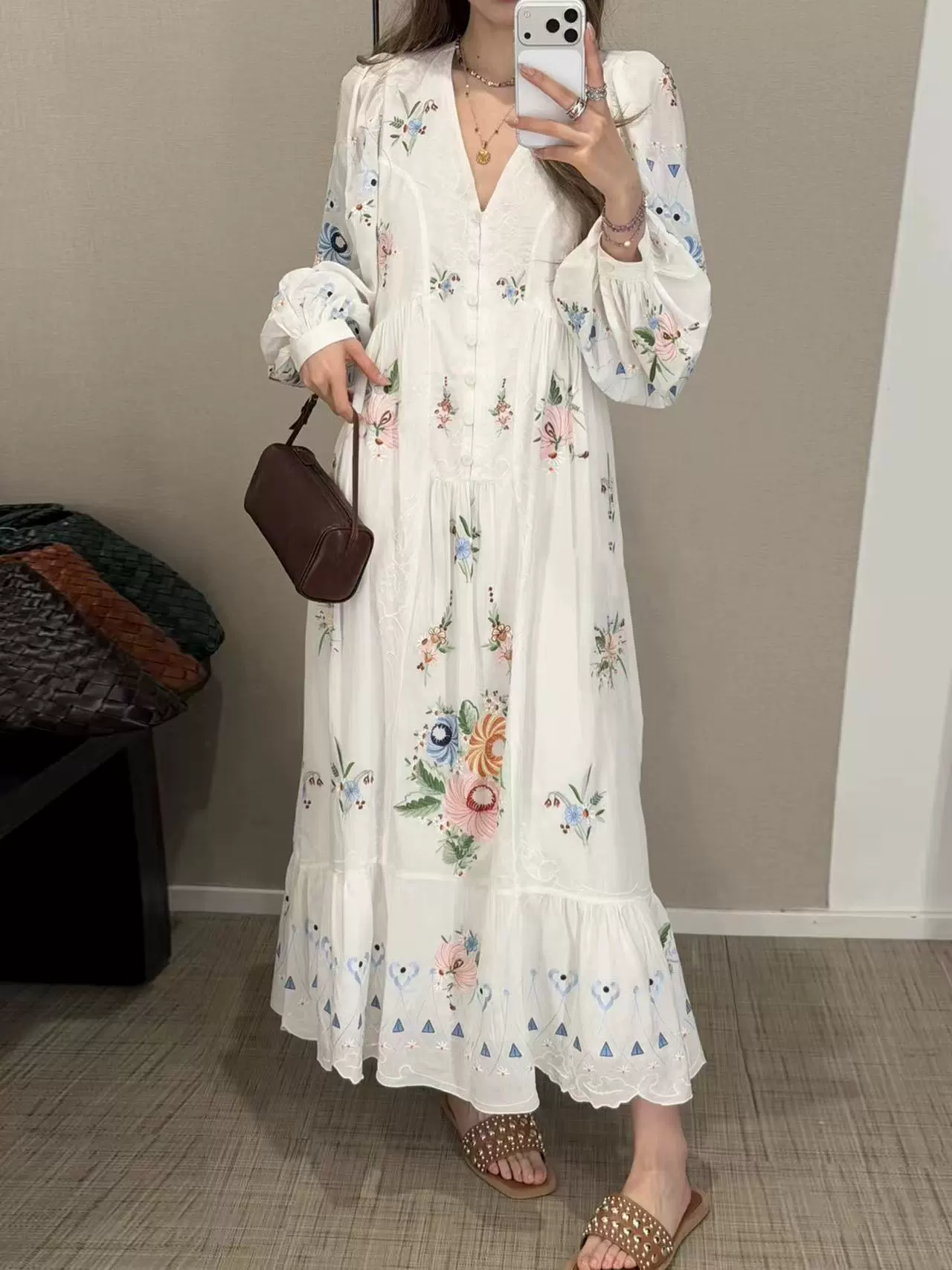 Kadience Balloon Sleeve Floral Maxi Dress