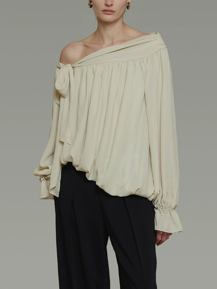 Essie Asymmetric Tie Up Top In Beige