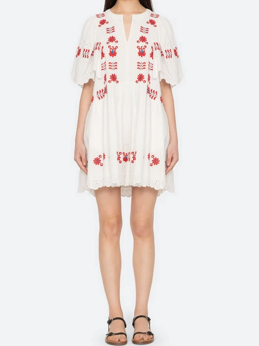 Ike V Neck Embroidered Mini Dress