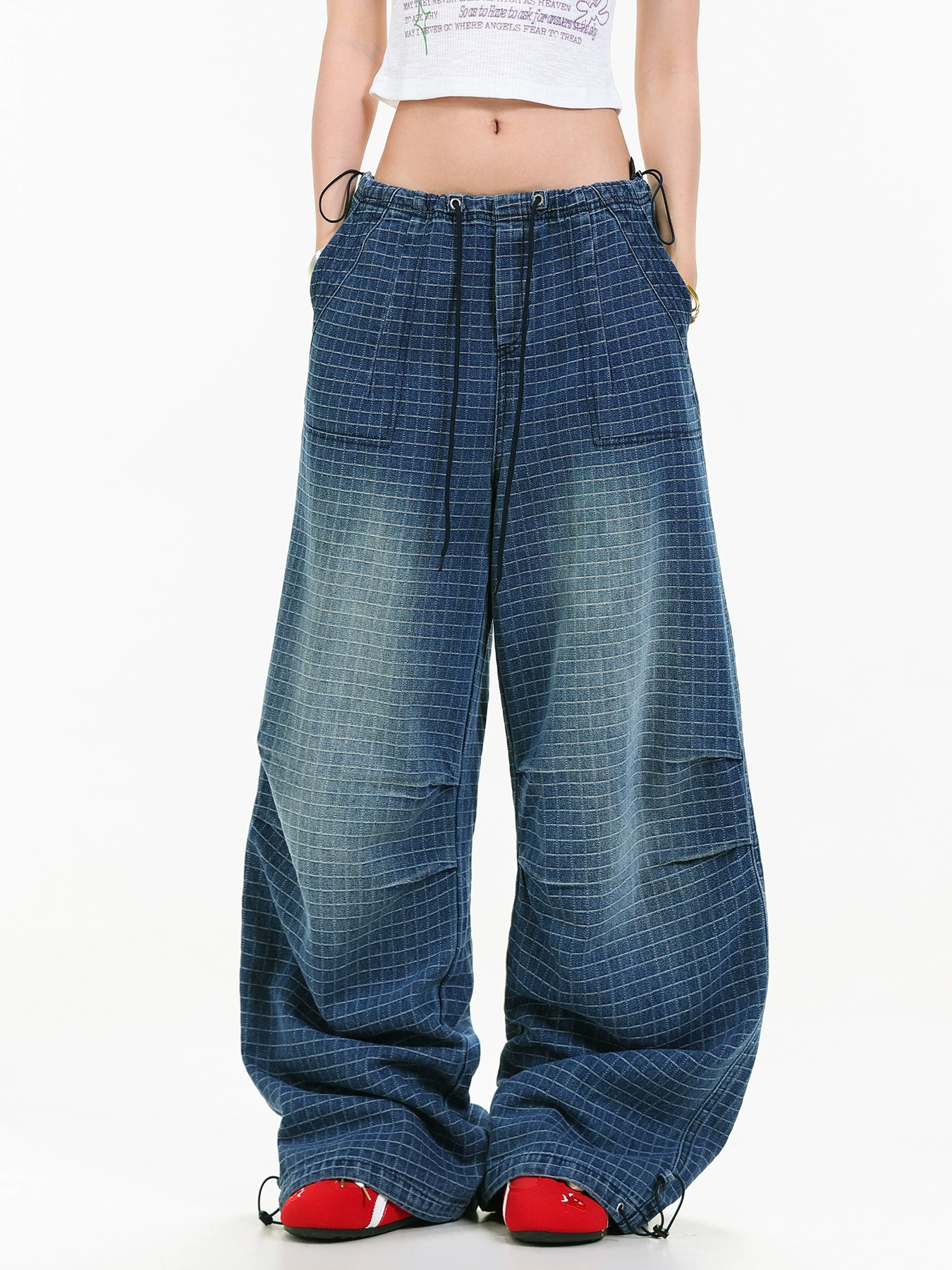 Kaipo Drawstring Grid Jeans