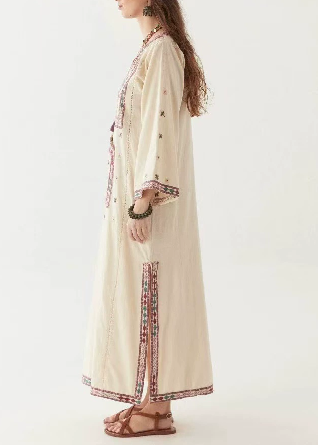 Kenta Long Sleeve Embroidered Split Maxi Dress