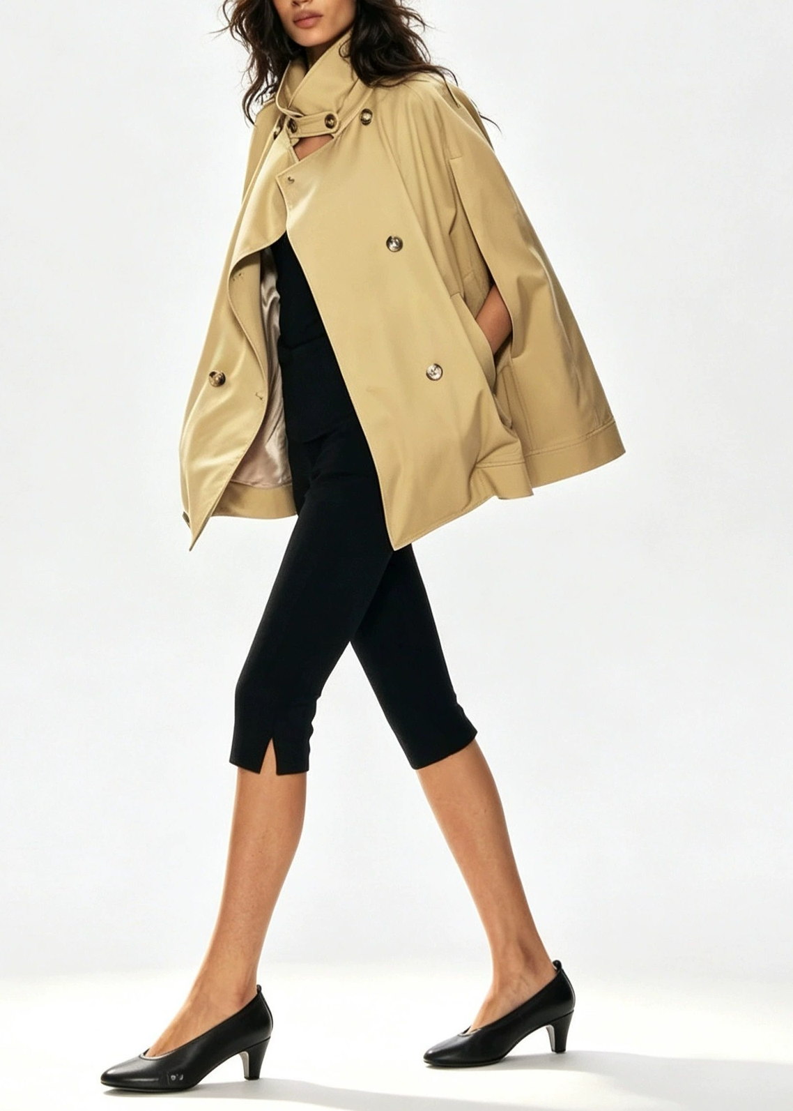 Khaza Cape Sleeve Double Breasted Jacket