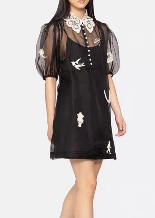 Jaakob Puff Sleeve Mesh Lace Mini Dress