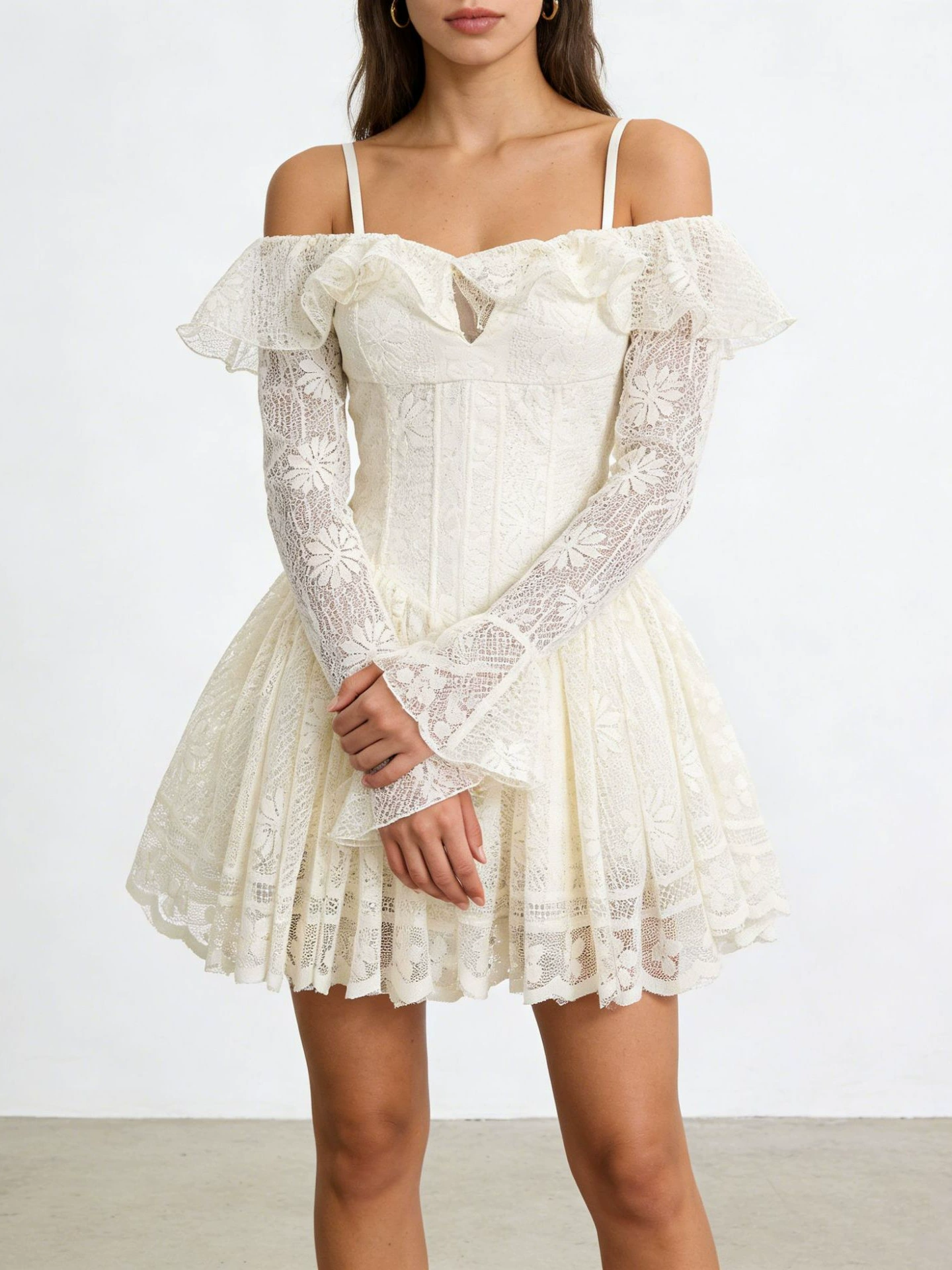 Kanji Corset Lace Puffy Mini Dress