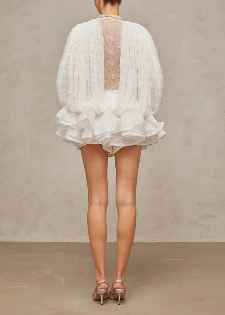 Iakobos Mesh Draped Ruffle Mini Dress
