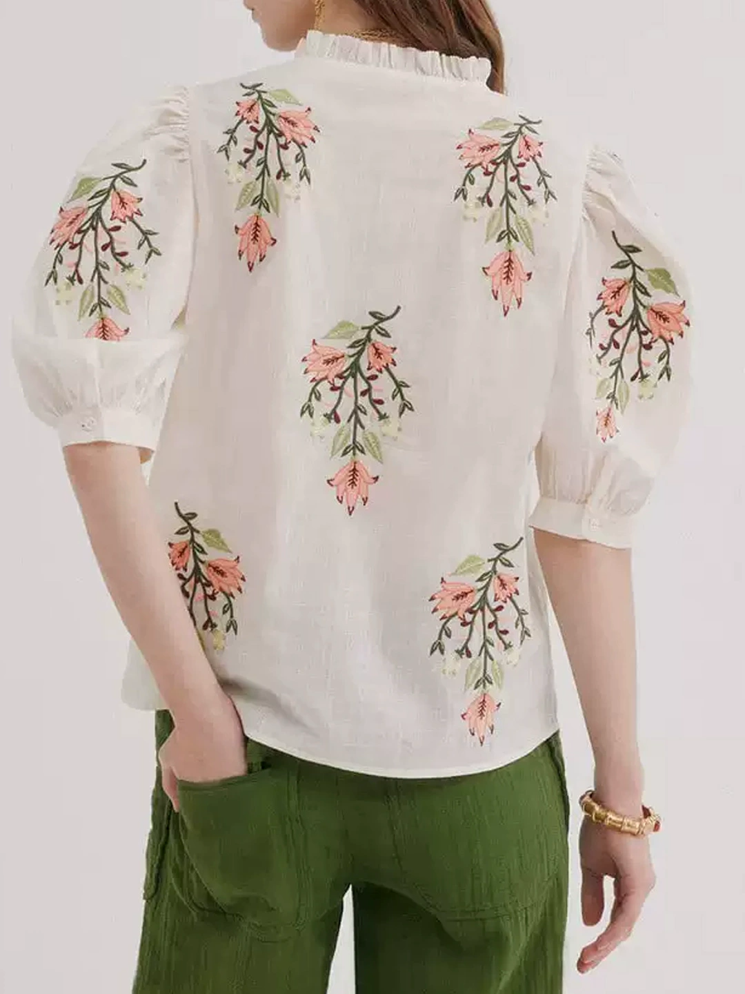 Hermine Puff Sleeve Embroidered Floral Top