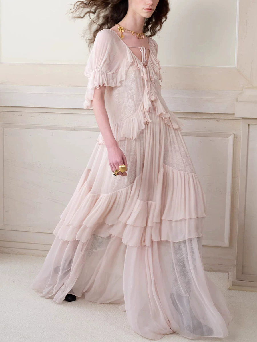 Hiwot Ruffle Mesh Maxi Dress