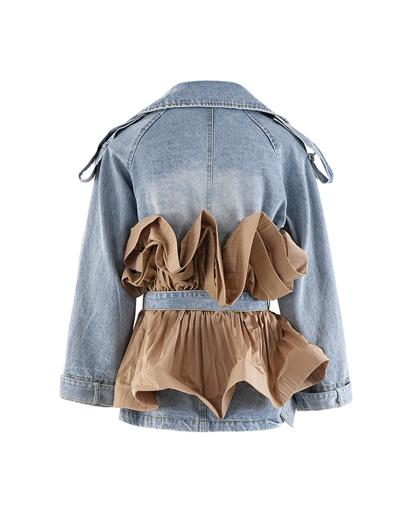 Estrella Patchwork Ruffle Denim Jacket