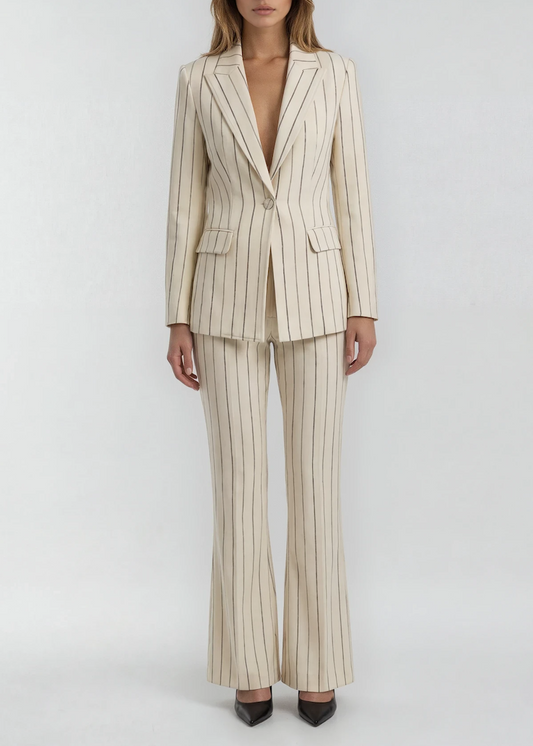 Facundus Cream Pinstripe Blazer & Pants Set